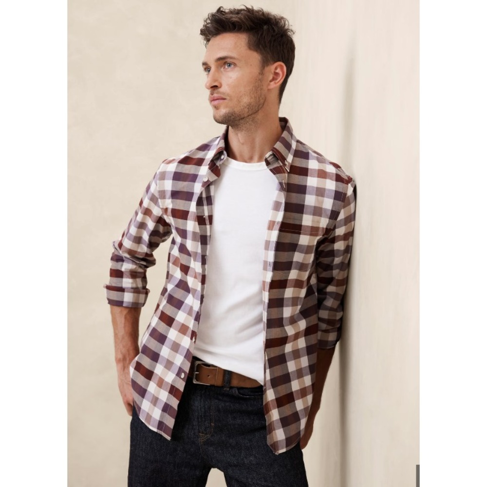 Banana Republic Slim Softwash Plaid Button Up Shirt Mens M Untucked Style Cotton